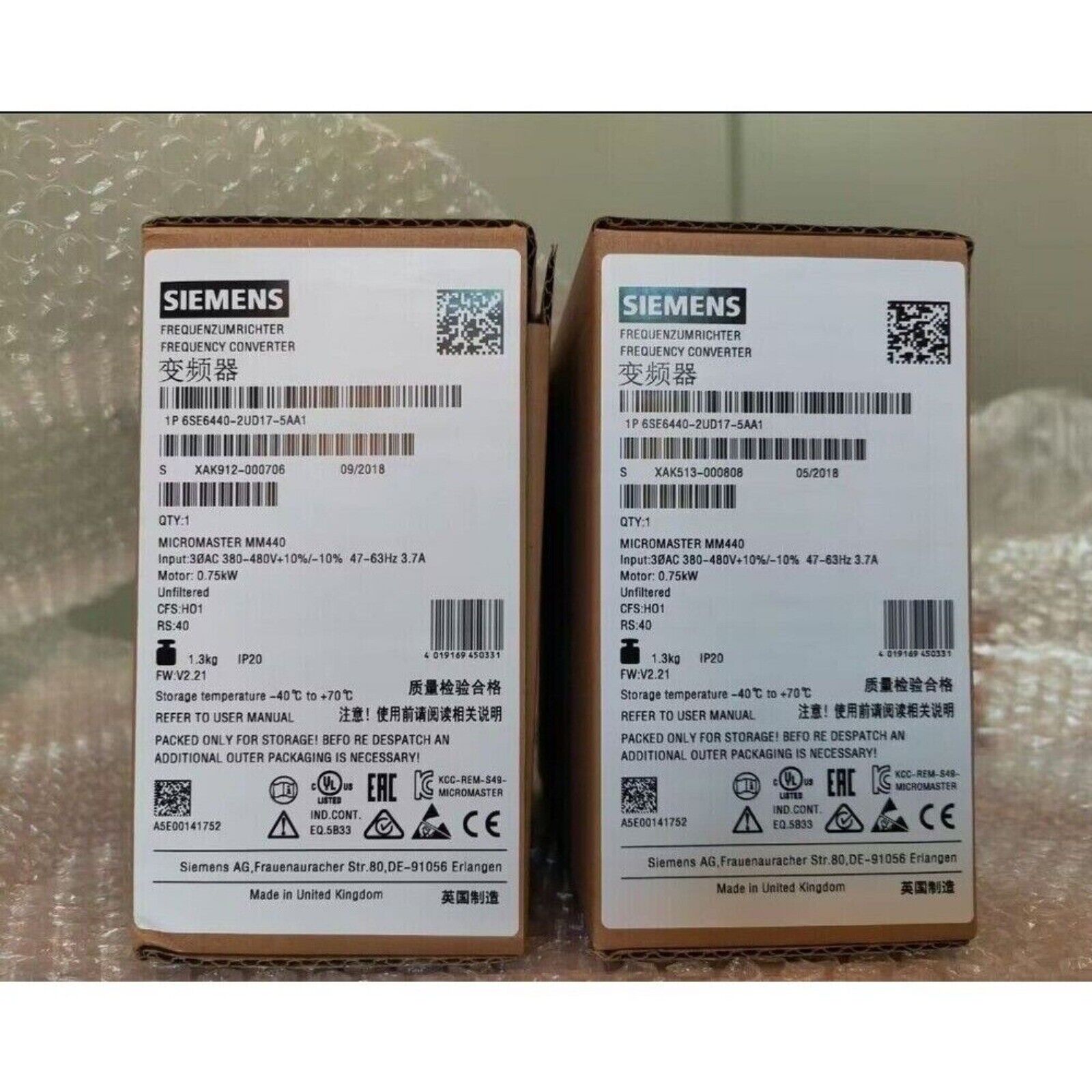 Siemens MICROMASTER 440 VFD 6SE6440-2UD17-5AA1, panel-mount frequency converter, industrial automation, IP20, Made in UK