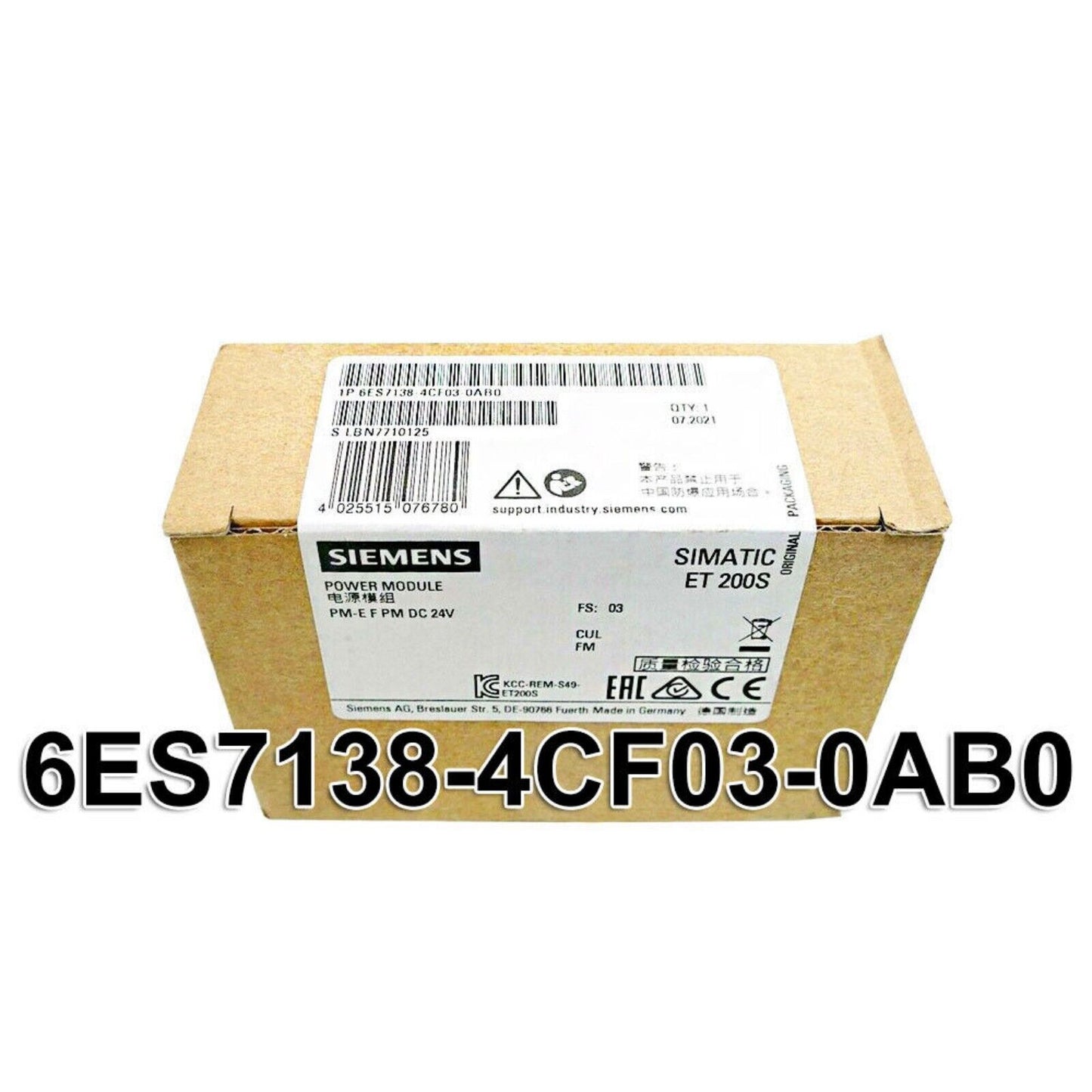 Industrial Communication | Siemens | 6ES7 138-4CF03-0AB0 6ES7138-4CF03-0AB0 PM-E Power Modules for ET200S