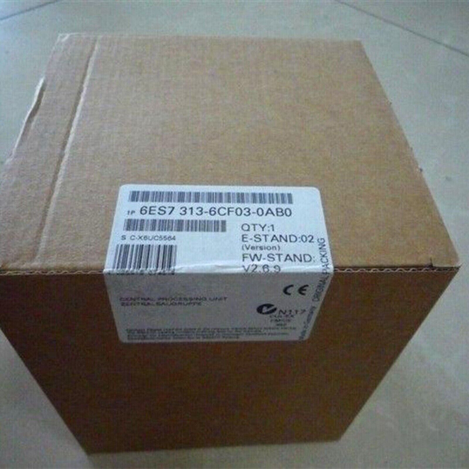 Siemens SIMATIC S7-300 CPU 313C-2 DP module in original box, 6ES7 313-6CF03-0AB0, with product label and specifications.