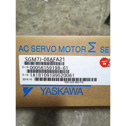YASKAWA SGM7J-08AFA21 AC Servo Motor product label on cardboard box, new stock