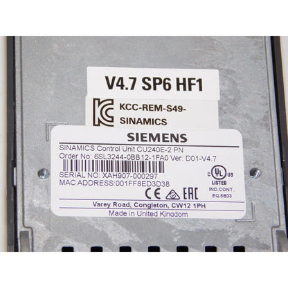 SINAMICS G120 (PM240-2) | Siemens | 6SL3 244-0BB12-1FA0 6SL3244-0BB12-1FA0 G120 CONTROL UNIT CU240E-2 PN