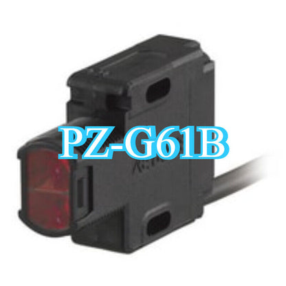 Keyence PZ-G61B photoelectric sensor, black housing, visible red light indicator, angled view.
