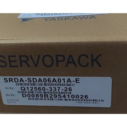 YASKAWA SRDA-SDA06A01A-E Servo Motor packaging, product label visible, industrial automation component.