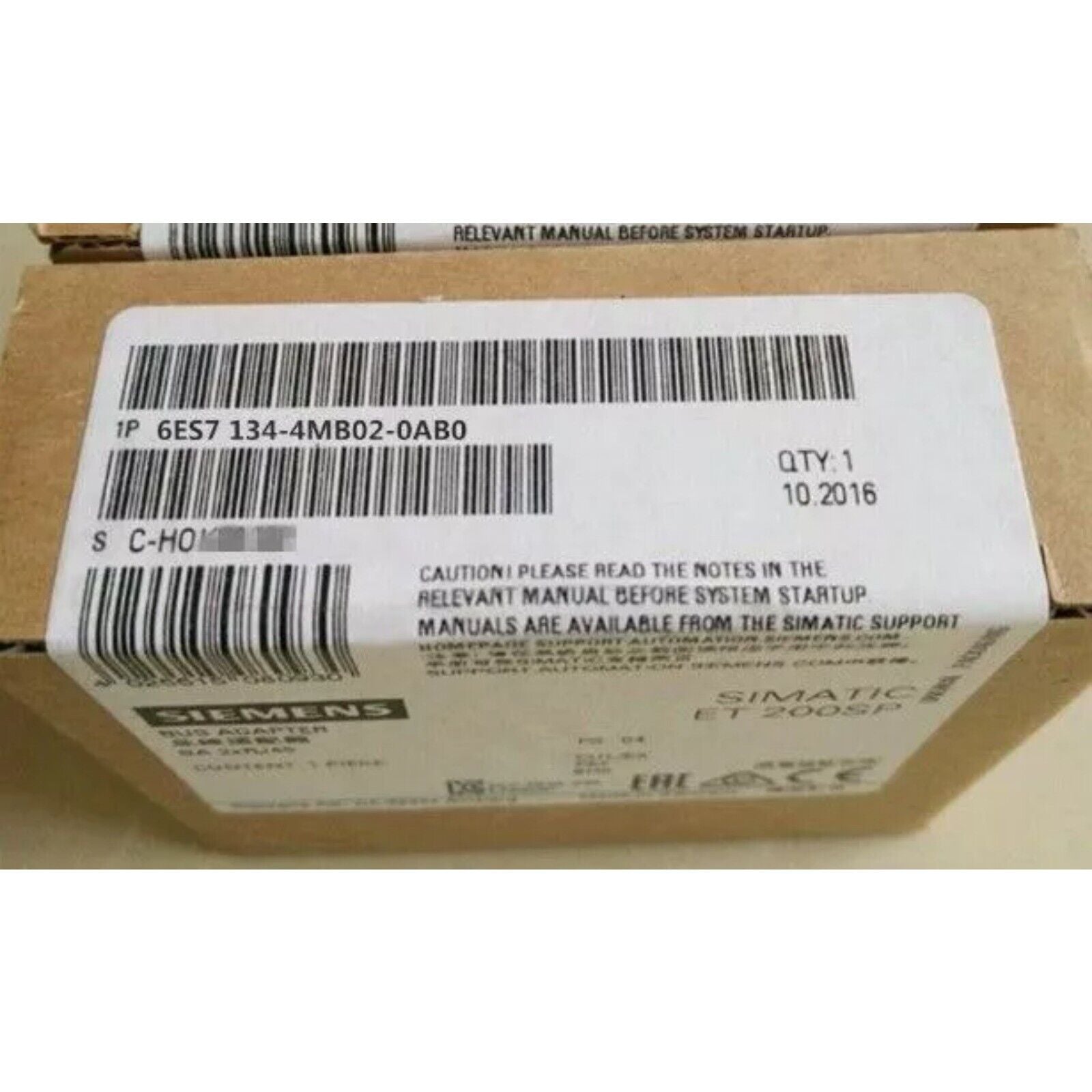 Siemens SIMATIC ET 200SP module box, part number 6ES7134-4MB02-0AB0, industrial automation component, new in box.