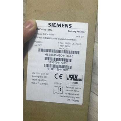 Siemens MICROMASTER 4 Braking Resistor 6SE6400-4BD11-0AA0, industrial automation part