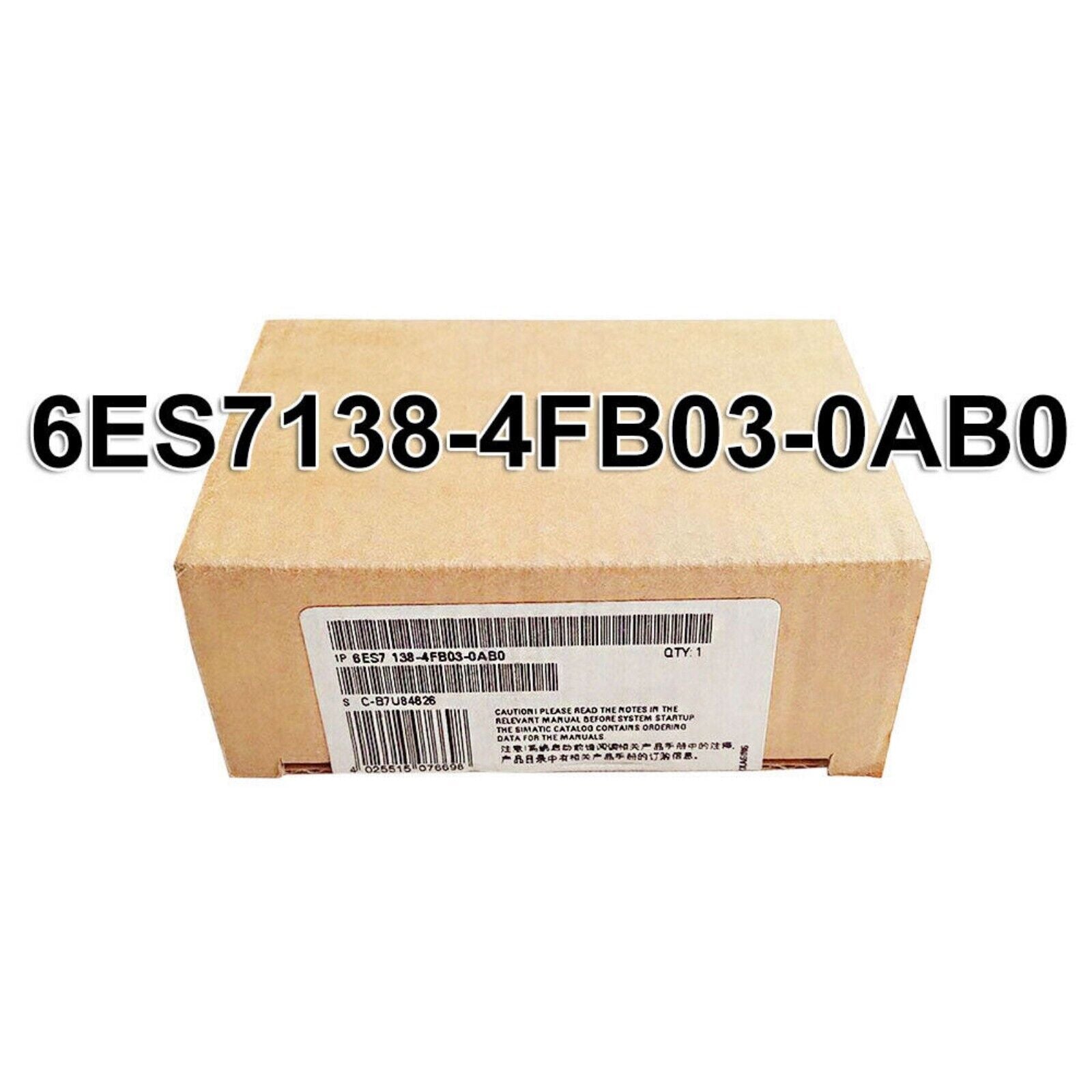 Siemens SIMATIC ET 200S Failsafe Digital Input Module 6ES7138-4FB03-0AB0 packaging, product details on box.