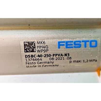 Festo DSBC-40-250-PPVA-N3 ISO cylinder. Industrial automation part with specific model number and specifications.