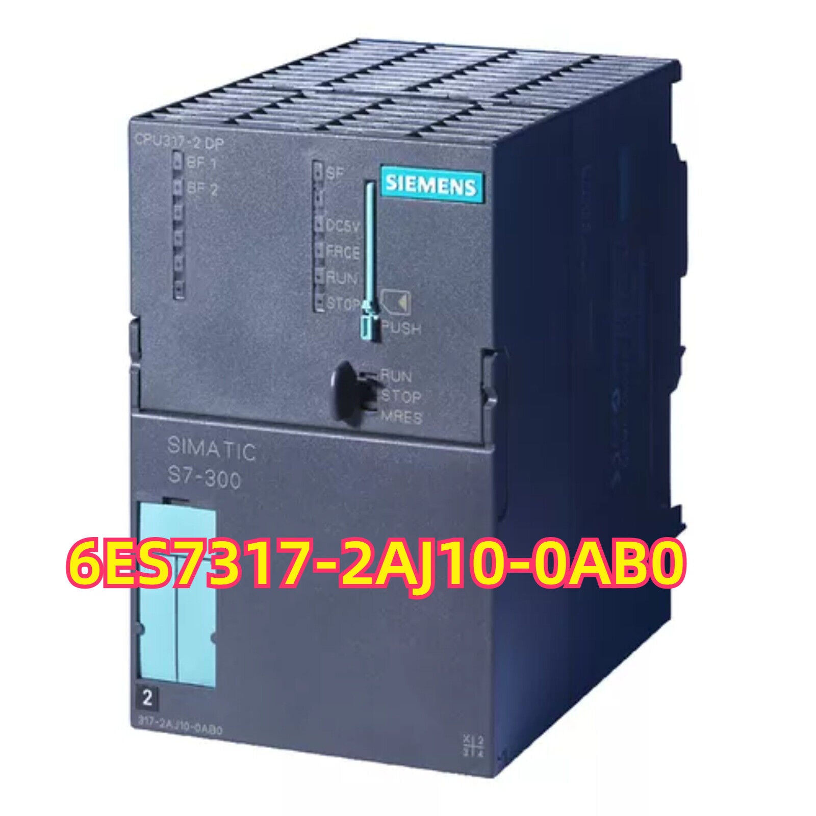 Siemens SIMATIC S7-300 CPU 317-2DP, dark gray industrial automation module with integrated interfaces and diagnostics.