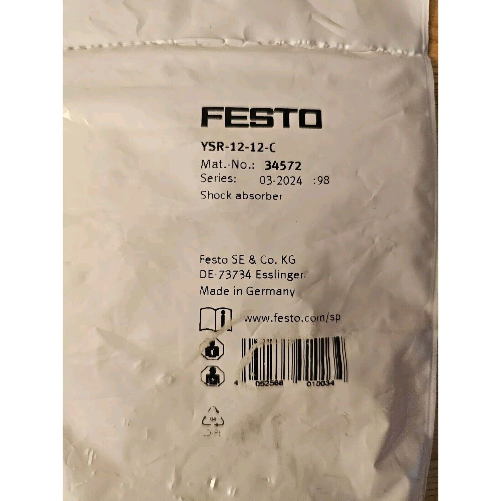 FESTO YSR-12-12-C shock absorber packaging, product details, industrial automation parts