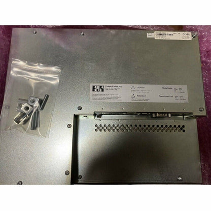 B&R Power Panel 300 component, silver panel with hardware, model and caution labels.