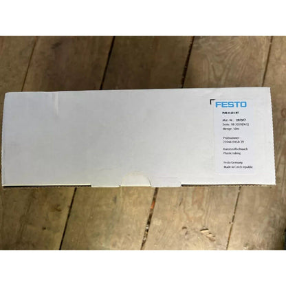 Festo PUN-H-6X1-NT pneumatic tubing product packaging, 50m roll, made in Czech Republic