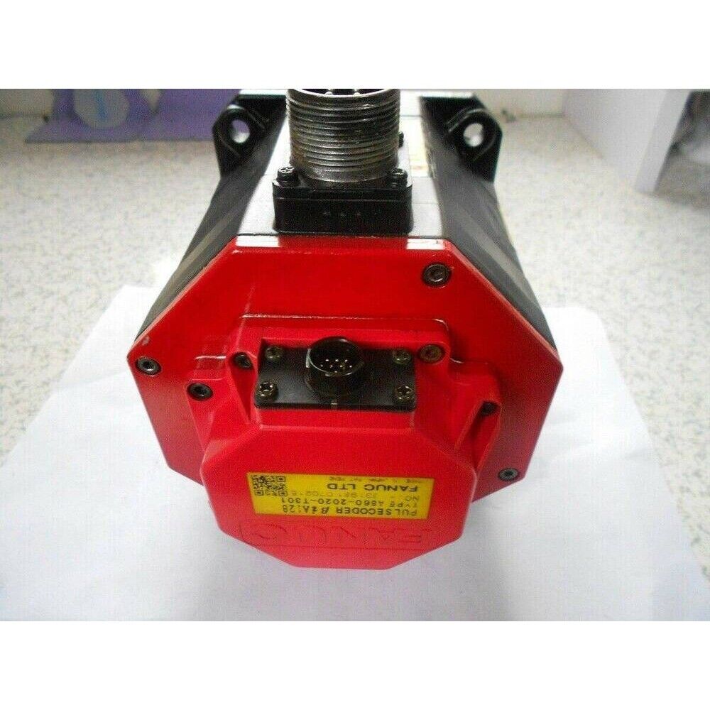 FANUC A06B-0075-B003 servo motor, red housing, PLC automation part, industrial automation.