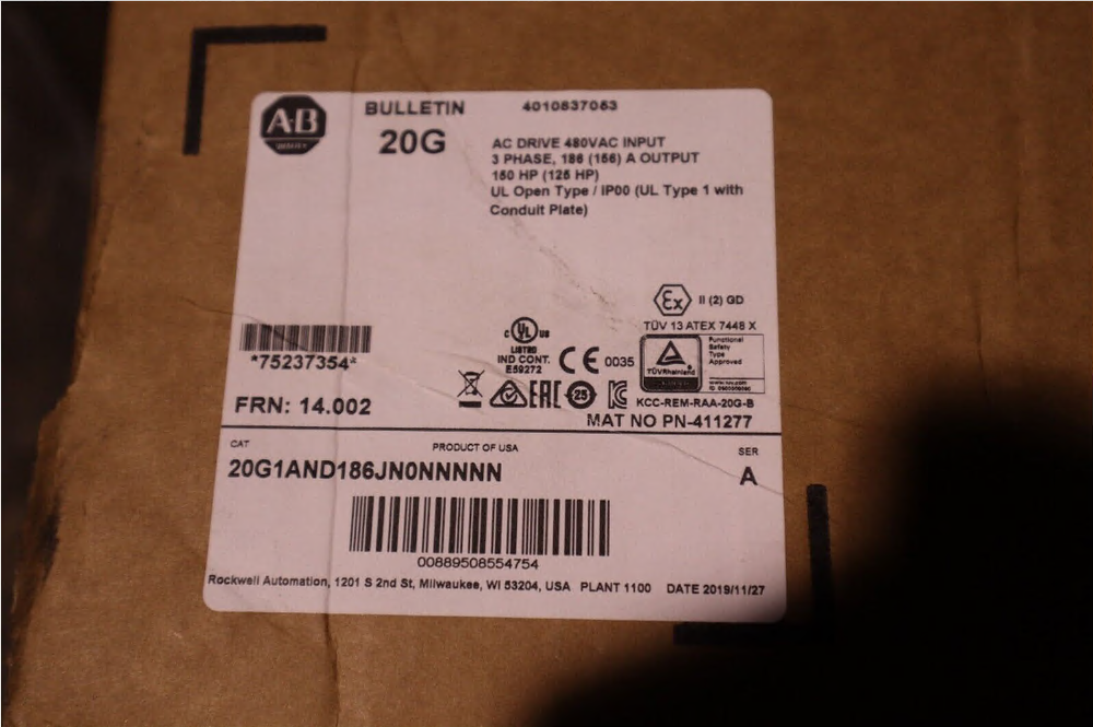 Allen-Bradley 20G1AND186JN0NNNNN VFD, 180 HP, 480V, NEW IN BOX, industrial automation part