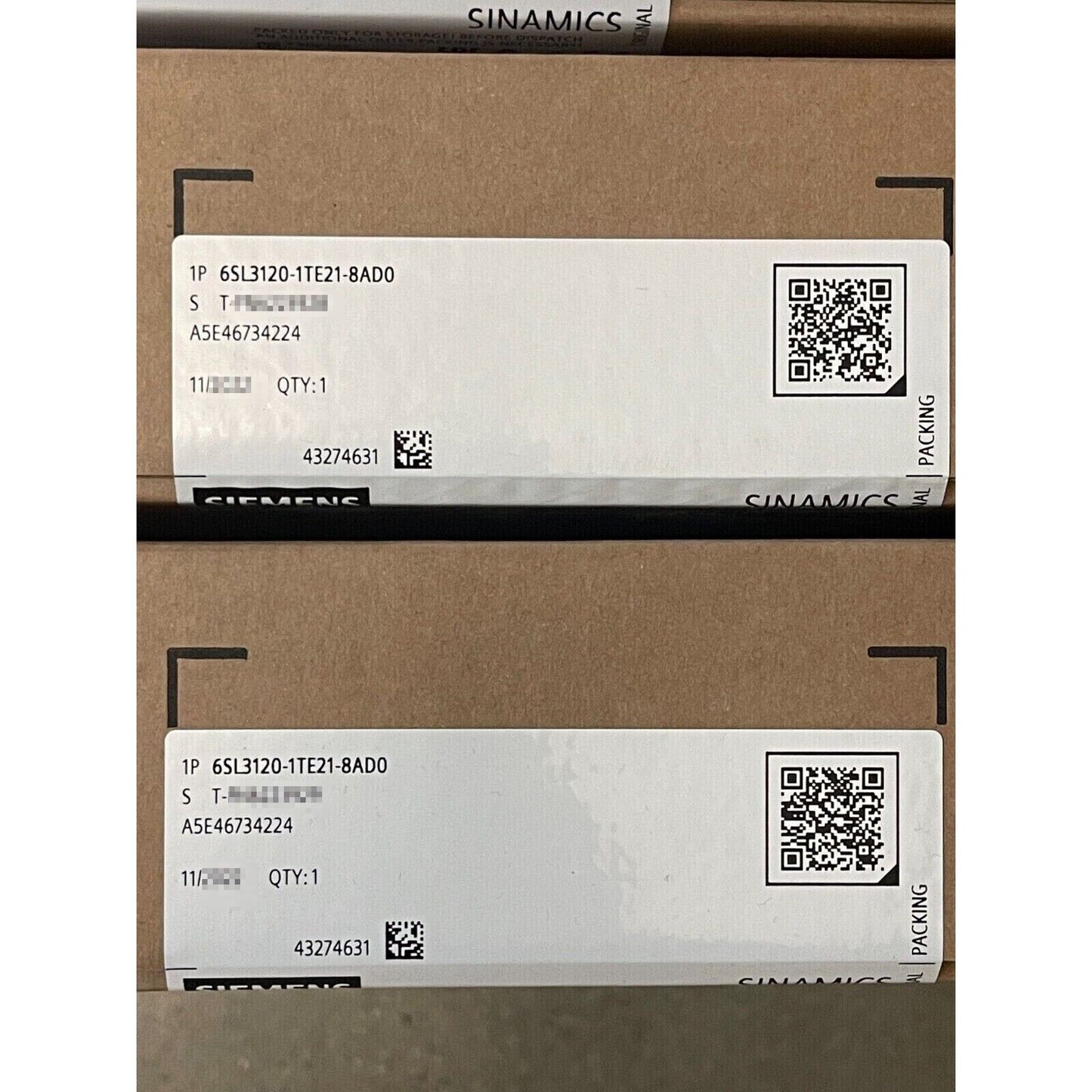 Siemens SINAMICS S120 Single Motor Module Packaging, part number 6SL3120-1TE21-8AD0, Industrial Automation