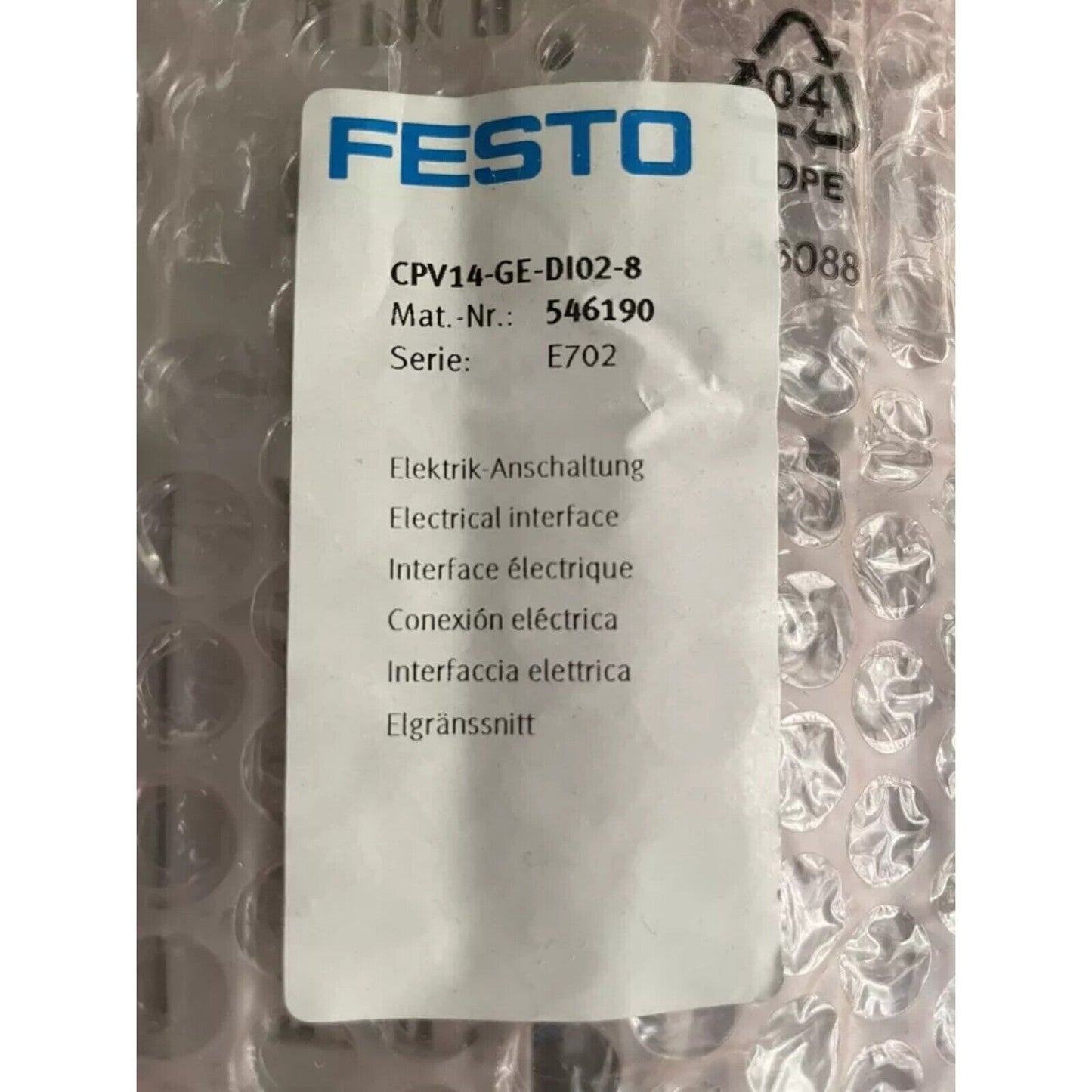 Festo CPV14-GE-DI02-8 Electrical Interface Controller in Bubble Wrap Packaging