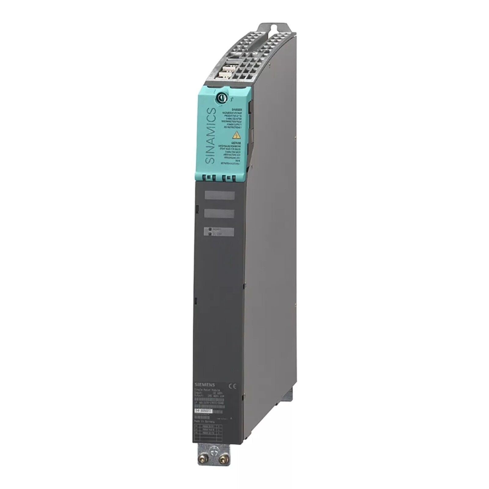 Siemens SINAMICS S120 Single Motor Module, front view, gray and teal color, industrial equipment