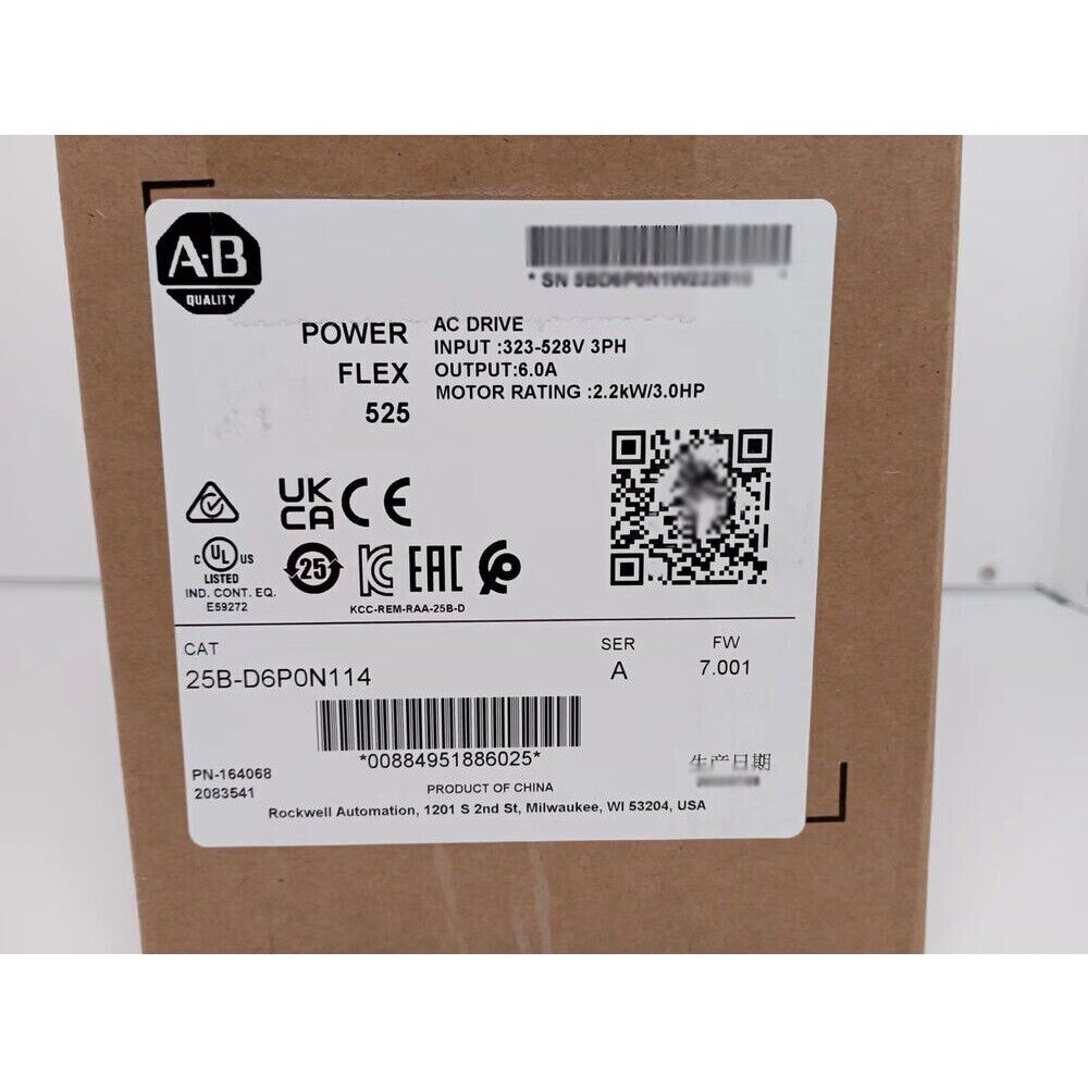 Allen-Bradley PowerFlex 525 AC Drive, Industrial Automation Component, 25B-D6P0N114, 6.0A output, product from China.