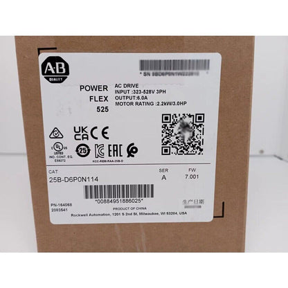 Allen-Bradley PowerFlex 525 AC Drive, Industrial Automation Component, 25B-D6P0N114, 6.0A output, product from China.