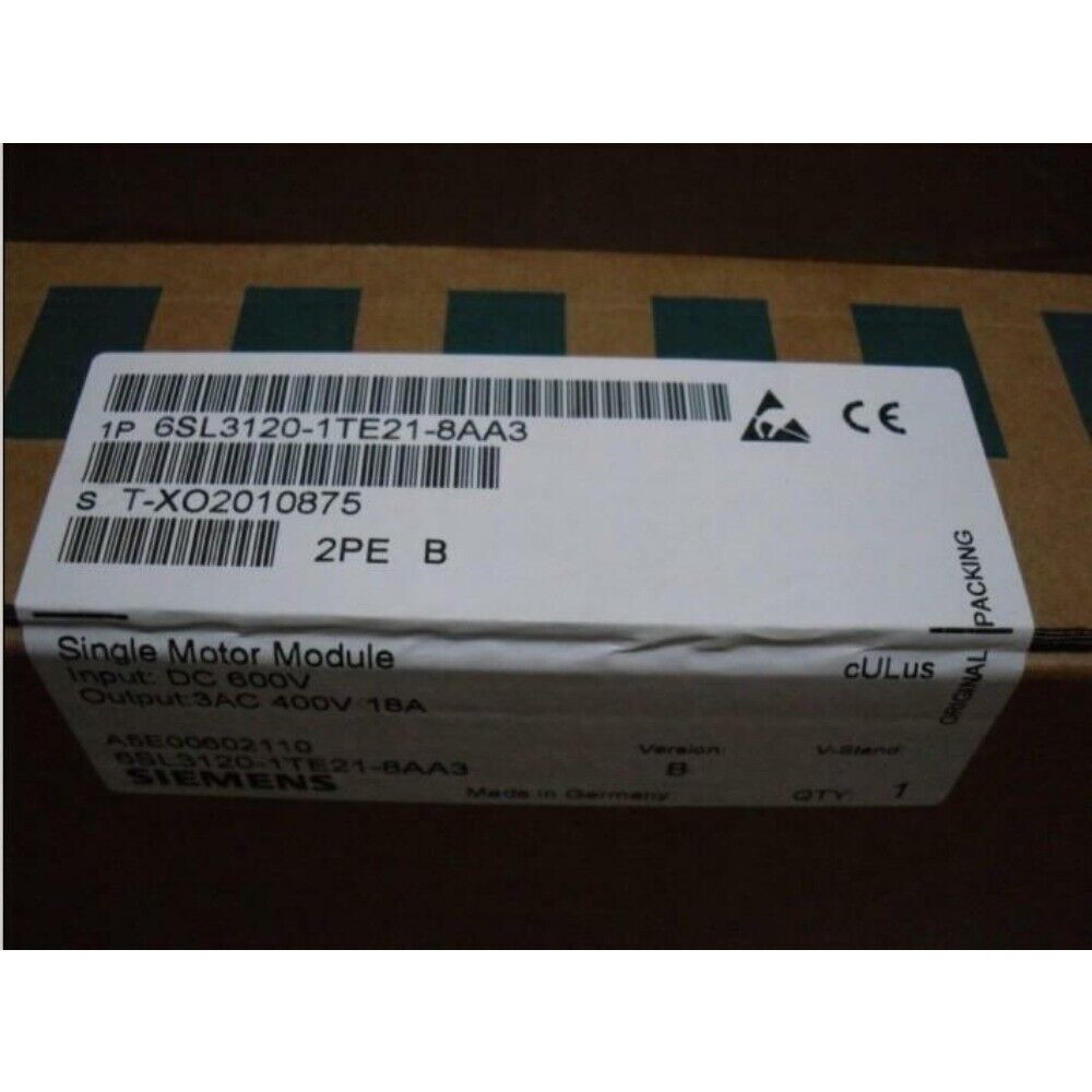 Siemens SINAMICS S120 Single Motor Module, model 6SL3120-1TE21-8AA3, industrial automation part, Made in Germany