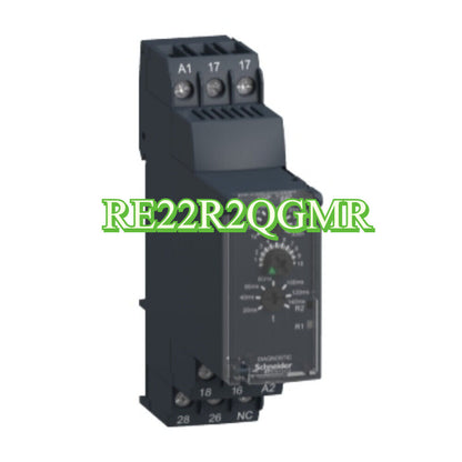 Schneider Electric RE22R2QGMR Time Relay, a compact, dark-colored industrial automation component with timer settings.