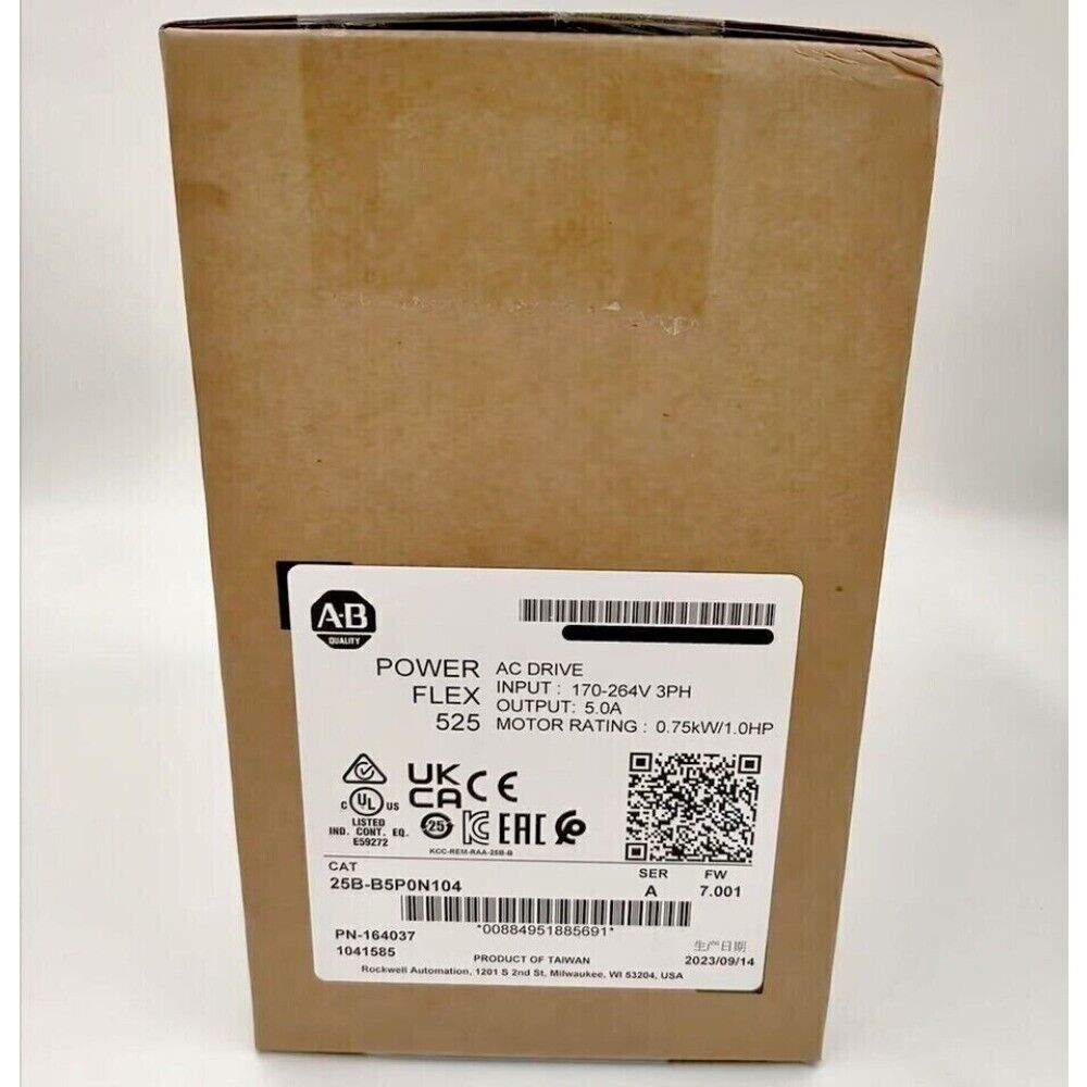 Allen-Bradley PowerFlex 525 AC Drive Box - 25B-B5P0N104, 0.75kW/1.0HP, industrial motor control