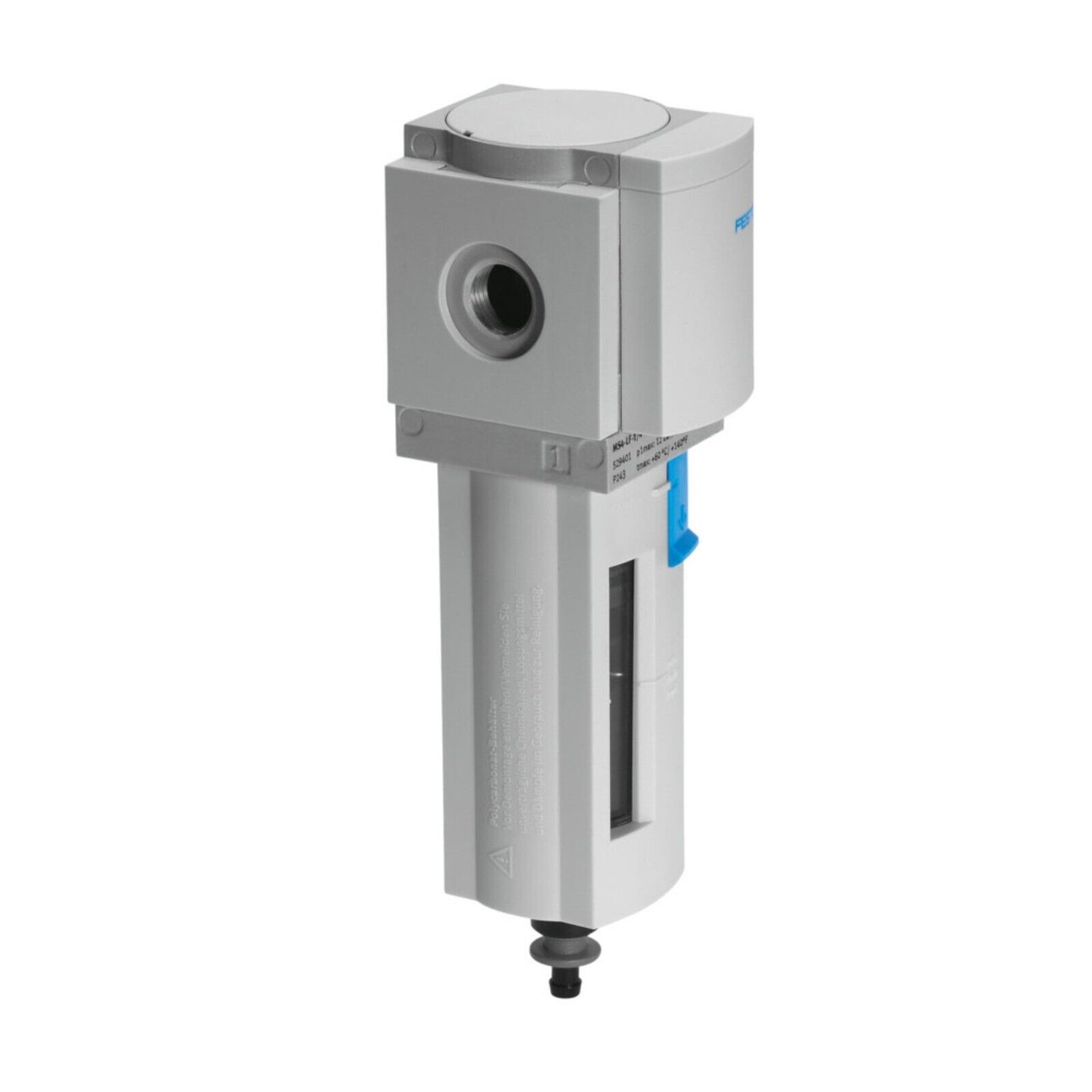 Festo MS4-LF-1/4-CRM compressed air filter, industrial automation part with blue switch, white and gray