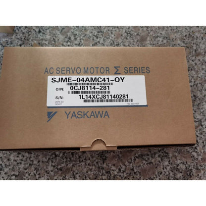 New YASKAWA AC Servo Motor SJME-04AMC41-OY in box. Industrial automation part with model and serial number.
