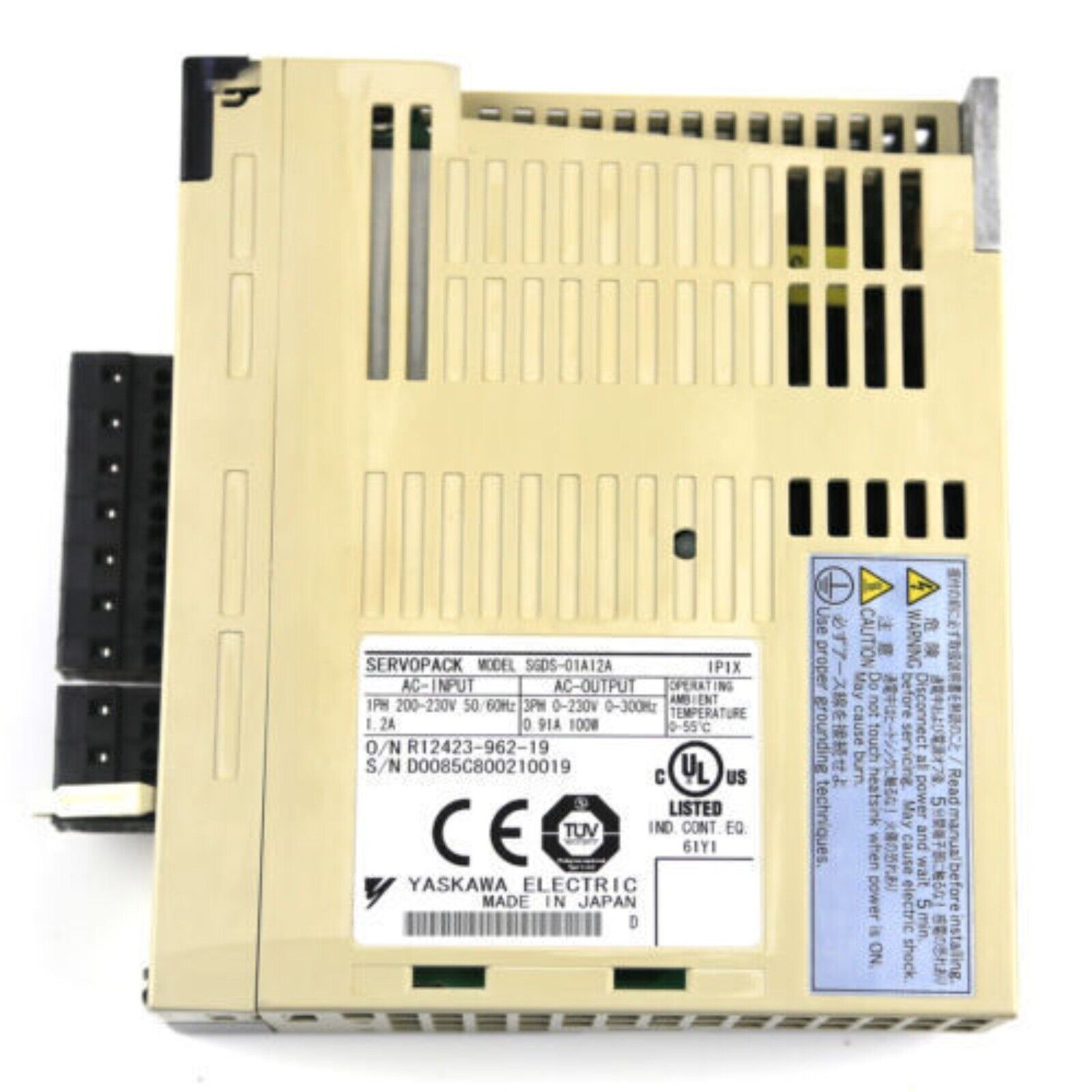 YASKAWA SGDS-01A12A Servo Drive, beige with black details, industrial automation part, Made in Japan