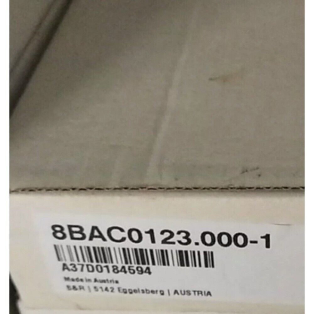 B&R 8BAC0123.000-1 module label, showing part number, barcode, and origin.