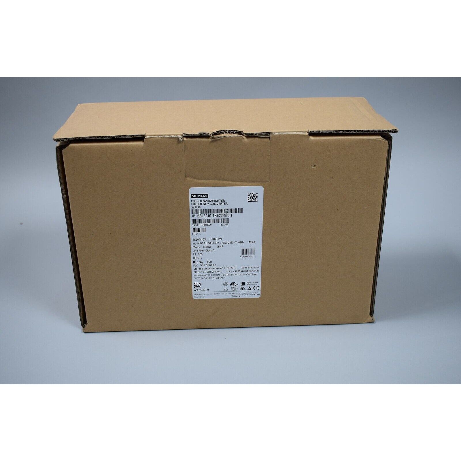 Siemens SINAMICS G120C 18.5KW Inverter in box, model 6SL3210-1KE23-8AF1, PLC automation part.