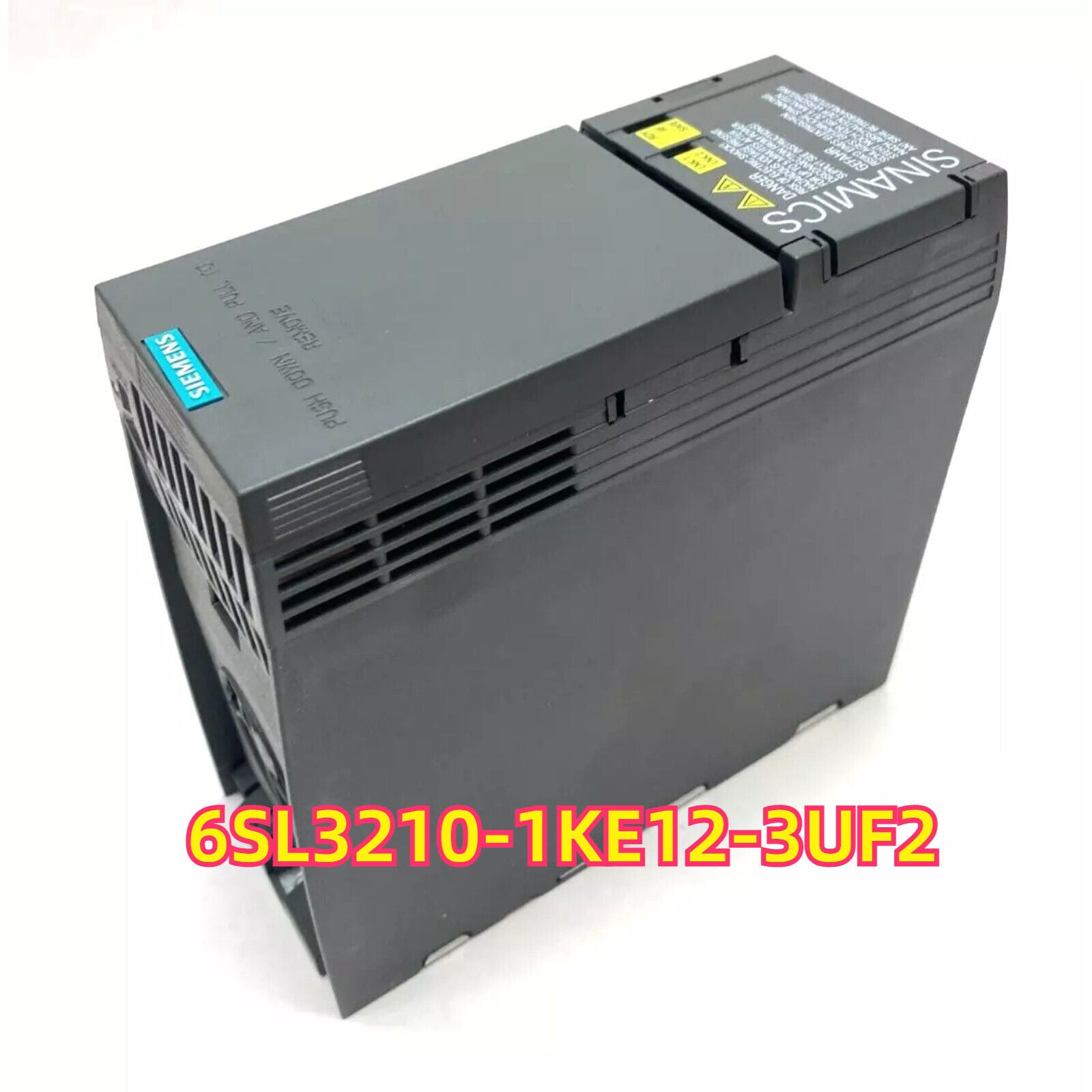Siemens SINAMICS V20 6SL3210-1KE12-3UF2 Variable Frequency Drive. Black drive with product code.