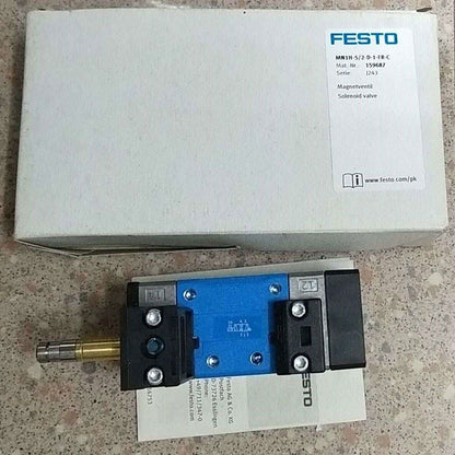 Festo MN1H-5/2-D-1-FR-C solenoid valve. Industrial automation component with blue and black color, 159687.