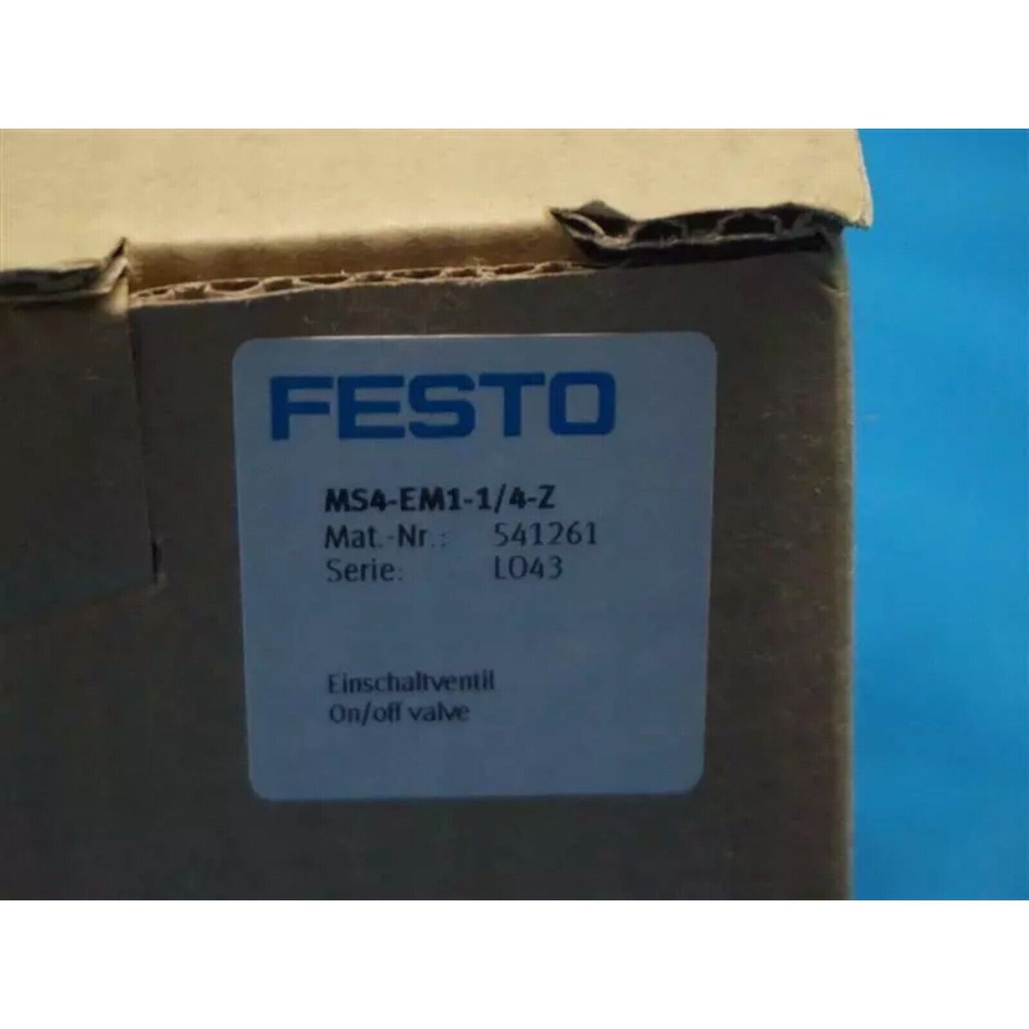 Festo MS4-EM1-1/4-Z on/off valve label, product 541261, industrial automation component.