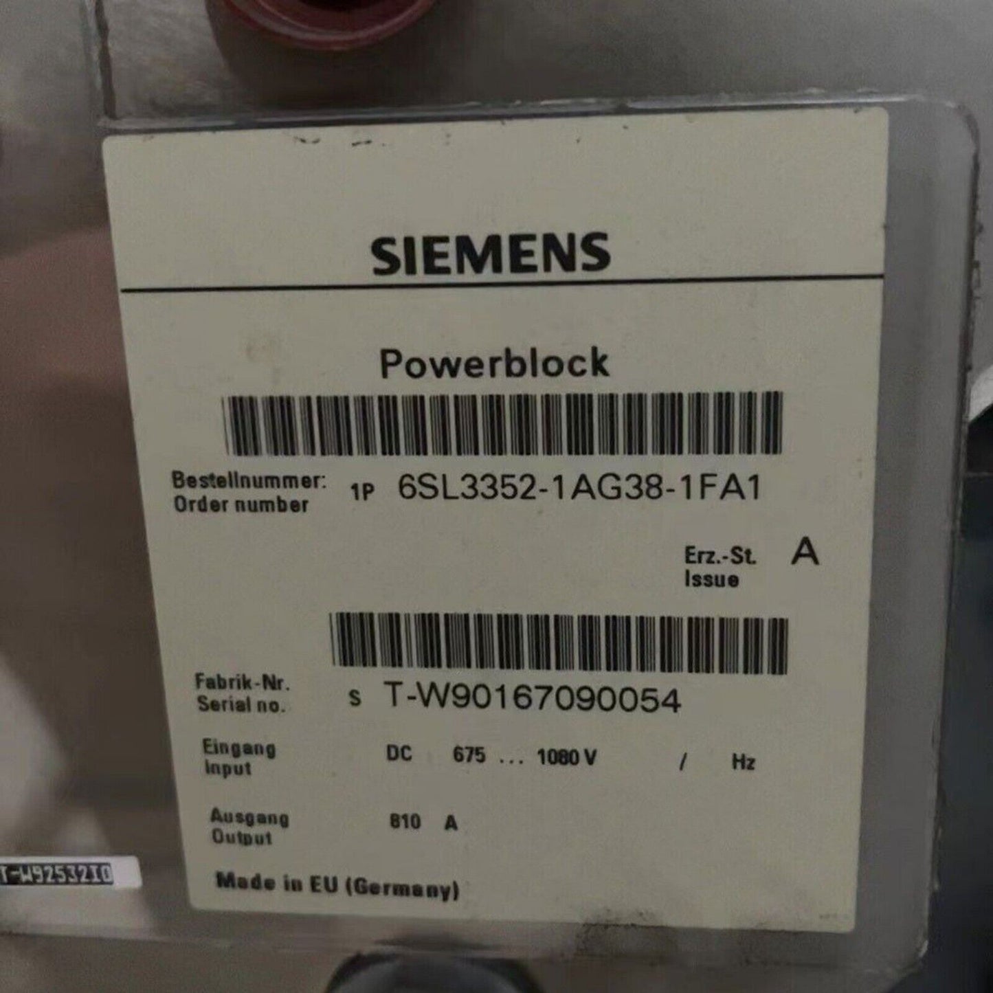 Siemens Powerblock 6SL3352-1AG38-1FA1 industrial automation component, 810A output, made in Germany