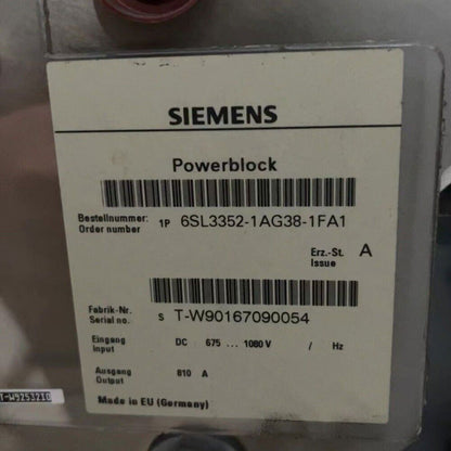 Siemens Powerblock 6SL3352-1AG38-1FA1 industrial automation component, 810A output, made in Germany