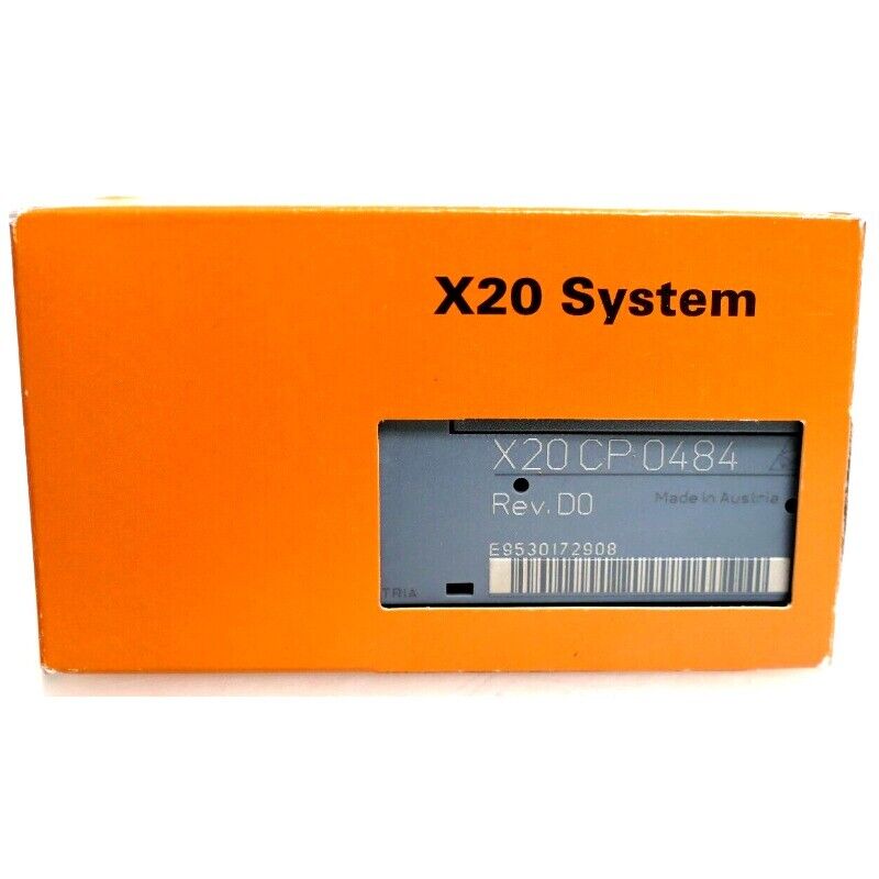 B&R X20 CP 0484 CPU Module, Rev. D0 in orange box. Industrial automation PLC module from B&R.