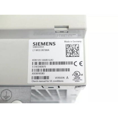 Siemens SIMODRIVE 6SN1123-1AA00-0JA1 power module, Made in Germany, industrial automation part, Version A, UL Listed.