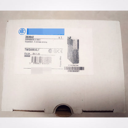 Schneider Electric TWDAMI4LT PLC module in box, industrial automation part, product code 383642