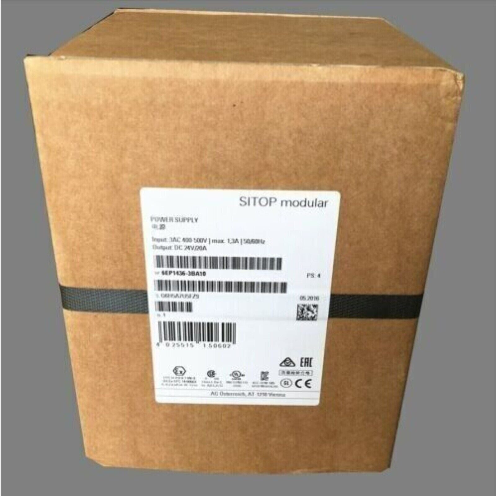 Siemens SITOP PSU300M Stabilized Power Supply 6EP1436-3BA10 packaging, brown cardboard box, industrial automation part