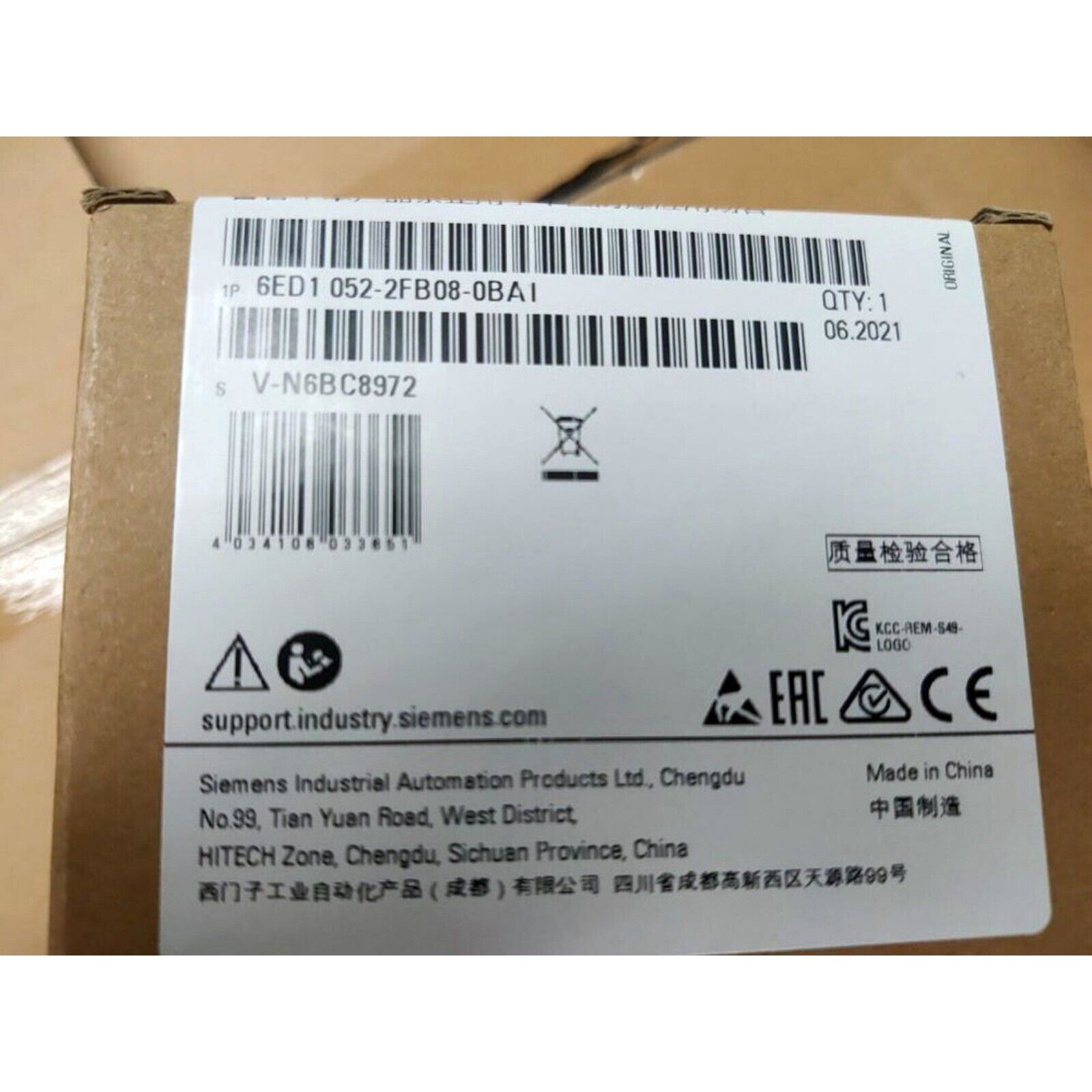 Siemens LOGO! 230RCEo logic module box label, 6ED1052-2FB08-0BA1, Made in China
