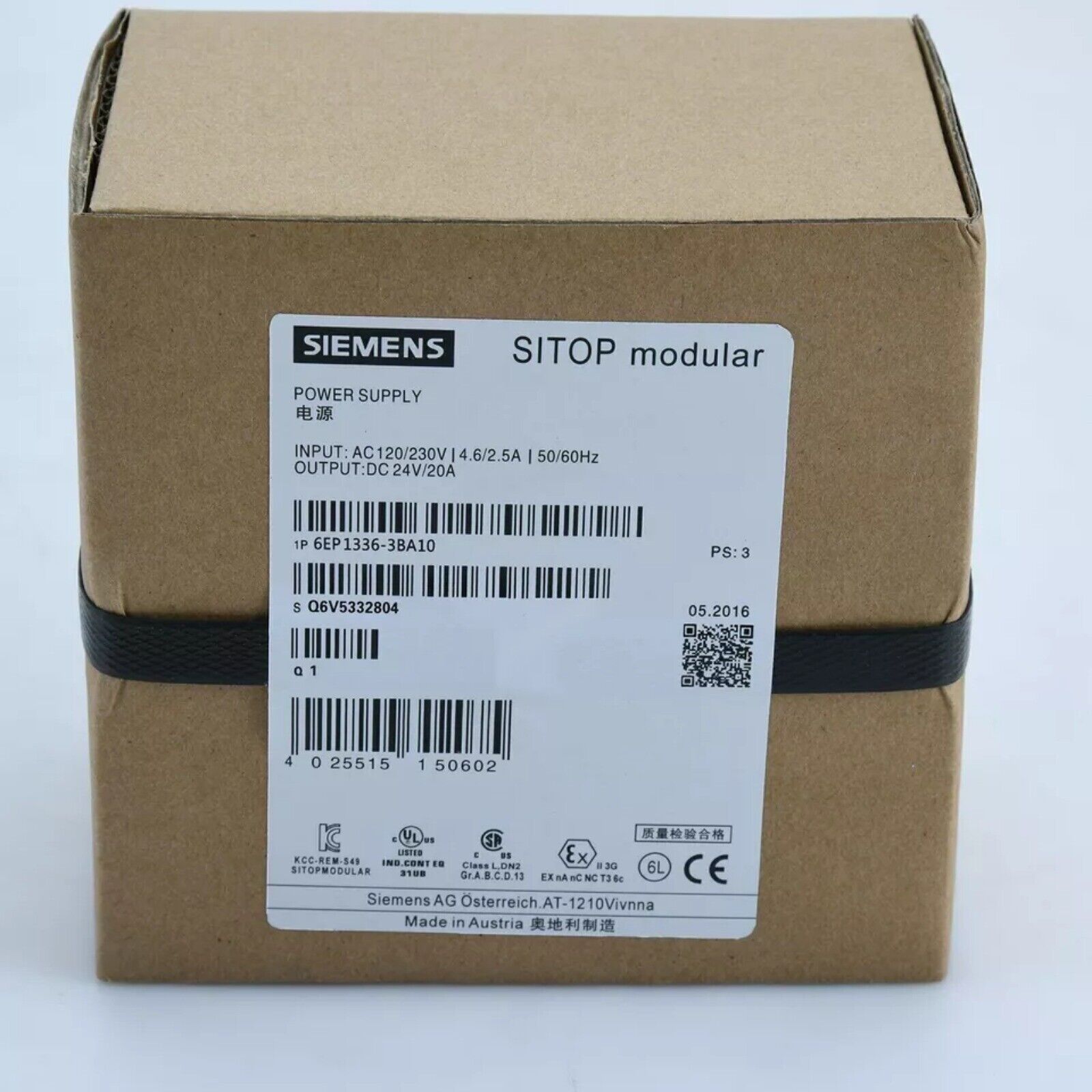 Siemens SITOP modular power supply 6EP1336-3BA10 in brown cardboard box, industrial automation part