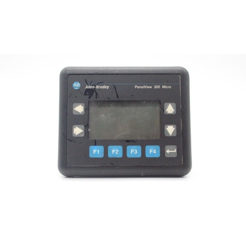 Allen-Bradley PanelView 300 Micro HMI, black panel with keypad and display, industrial automation equipment.