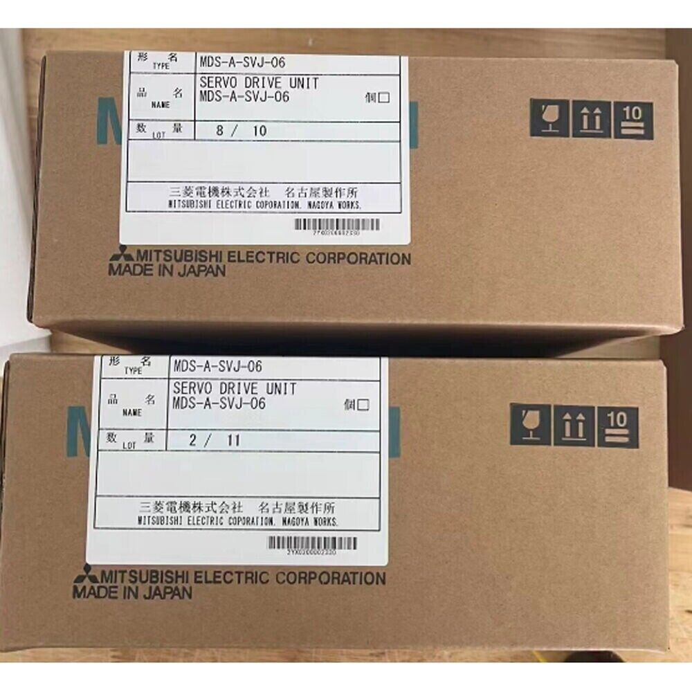 Mitsubishi MDS-A-SVJ-06 AC Servo Drive Units, boxed, labeled with product information and Made in Japan.