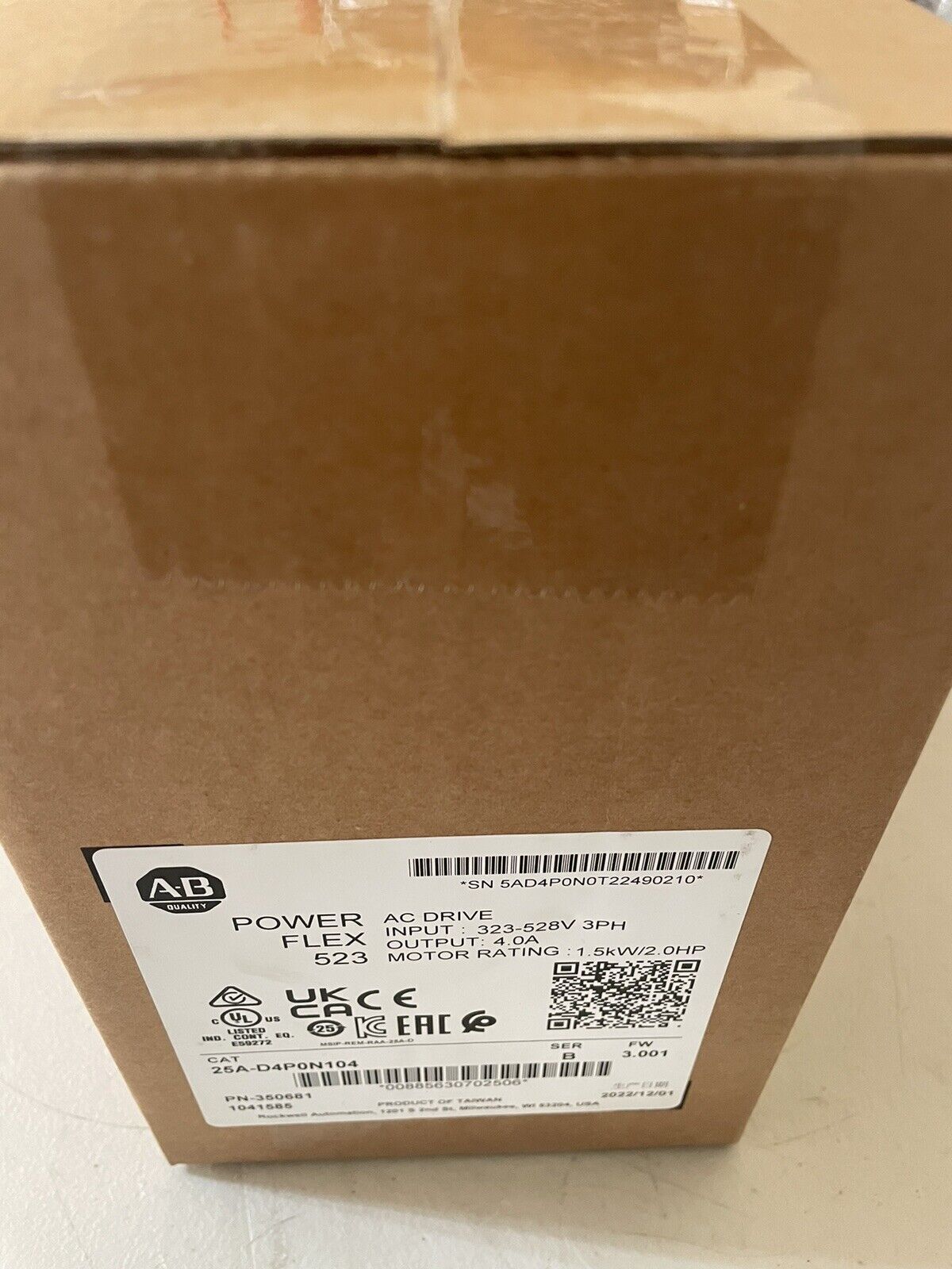 2022 New Sealed Allen Bradley 25A-D4P0N104 /B PowerFlex 523 AC Drive