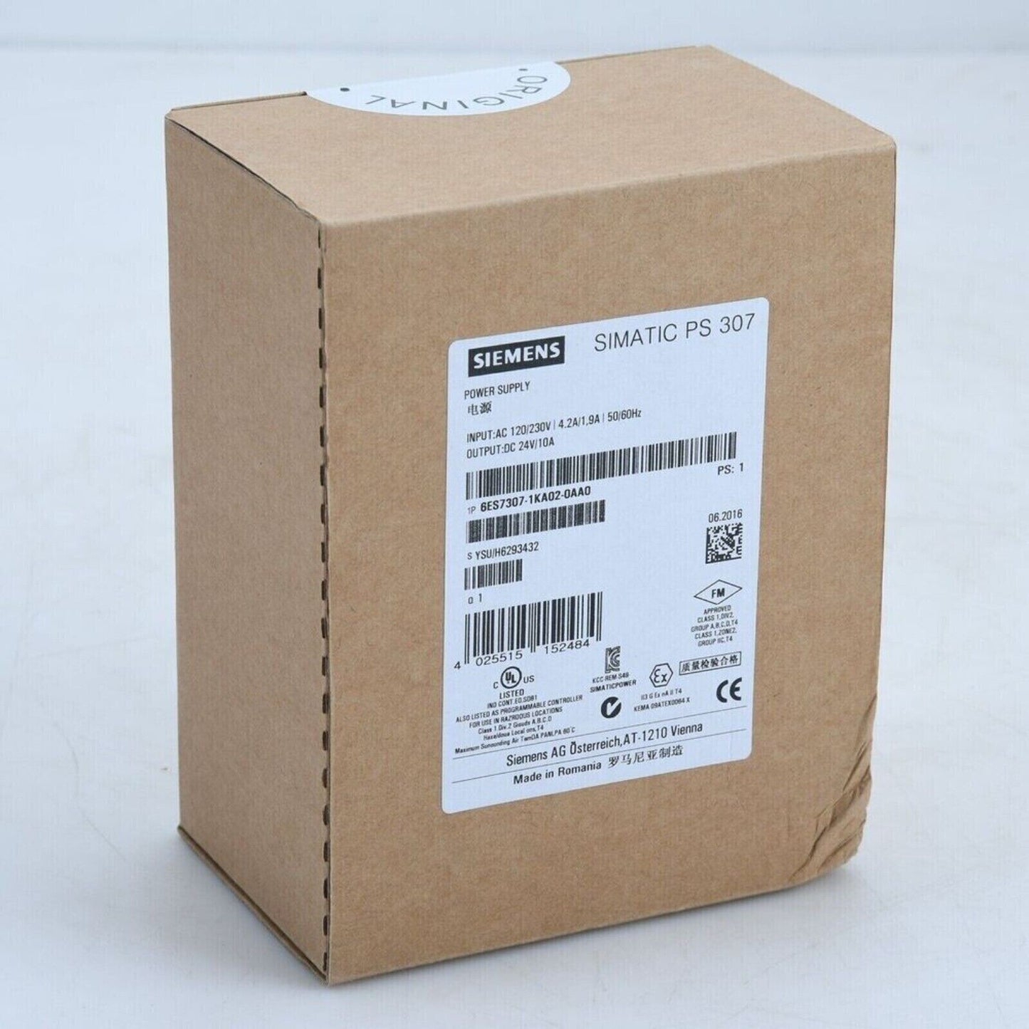 Siemens SIMATIC PS 307 Power Supply Module in box, 24V DC output, 6ES7307-1KA02-0AA0 for S7-300 automation systems