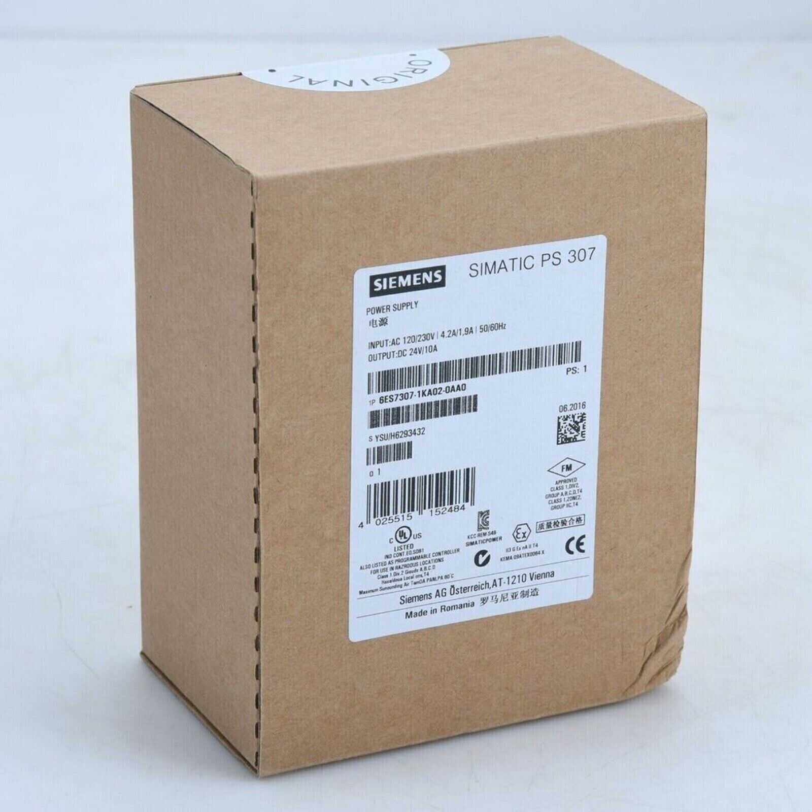 Siemens SIMATIC PS 307 Power Supply Module in box, 24V DC output, 6ES7307-1KA02-0AA0 for S7-300 automation systems