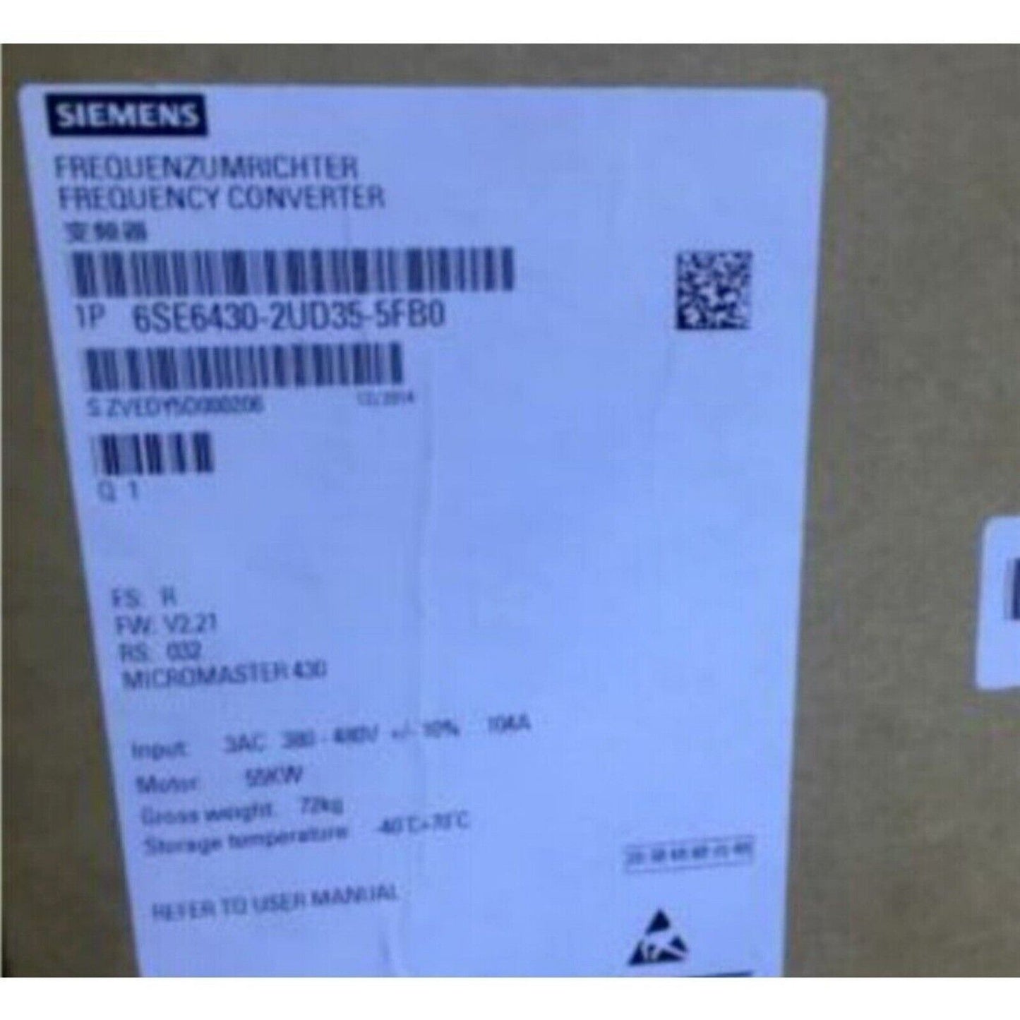 PLC | Siemens | 6SE6430-2UD35-5FB0 6SE6 430-2UD35-5FB0 MICROMASTER430 without filter