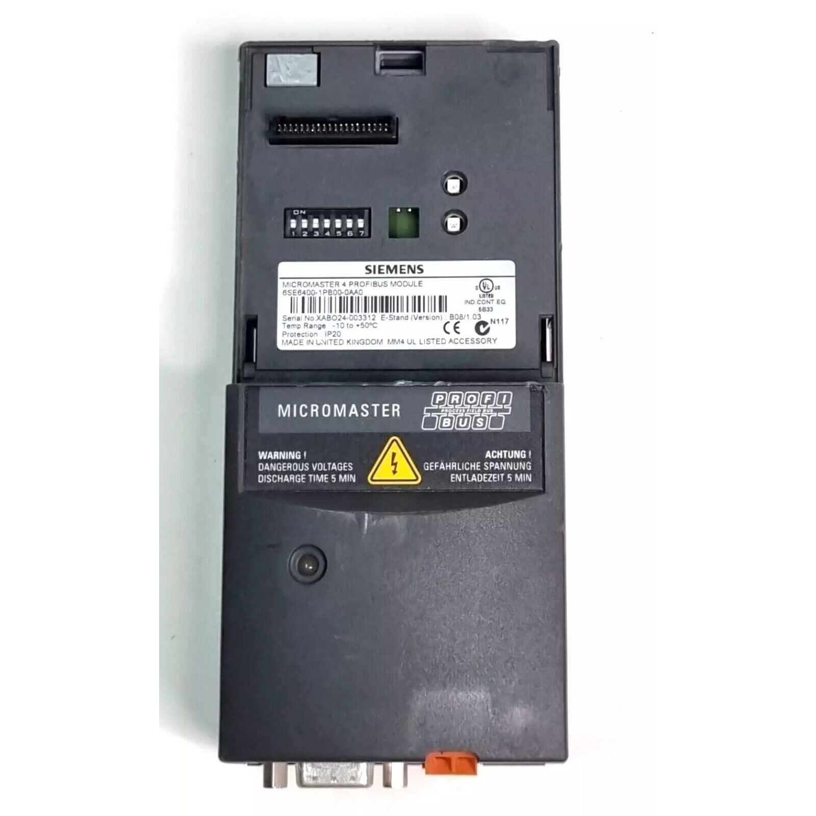 Siemens MICROMASTER 4 PROFIBUS module 6SE6400-1PB00-0AA0 industrial part, warning label, UK made