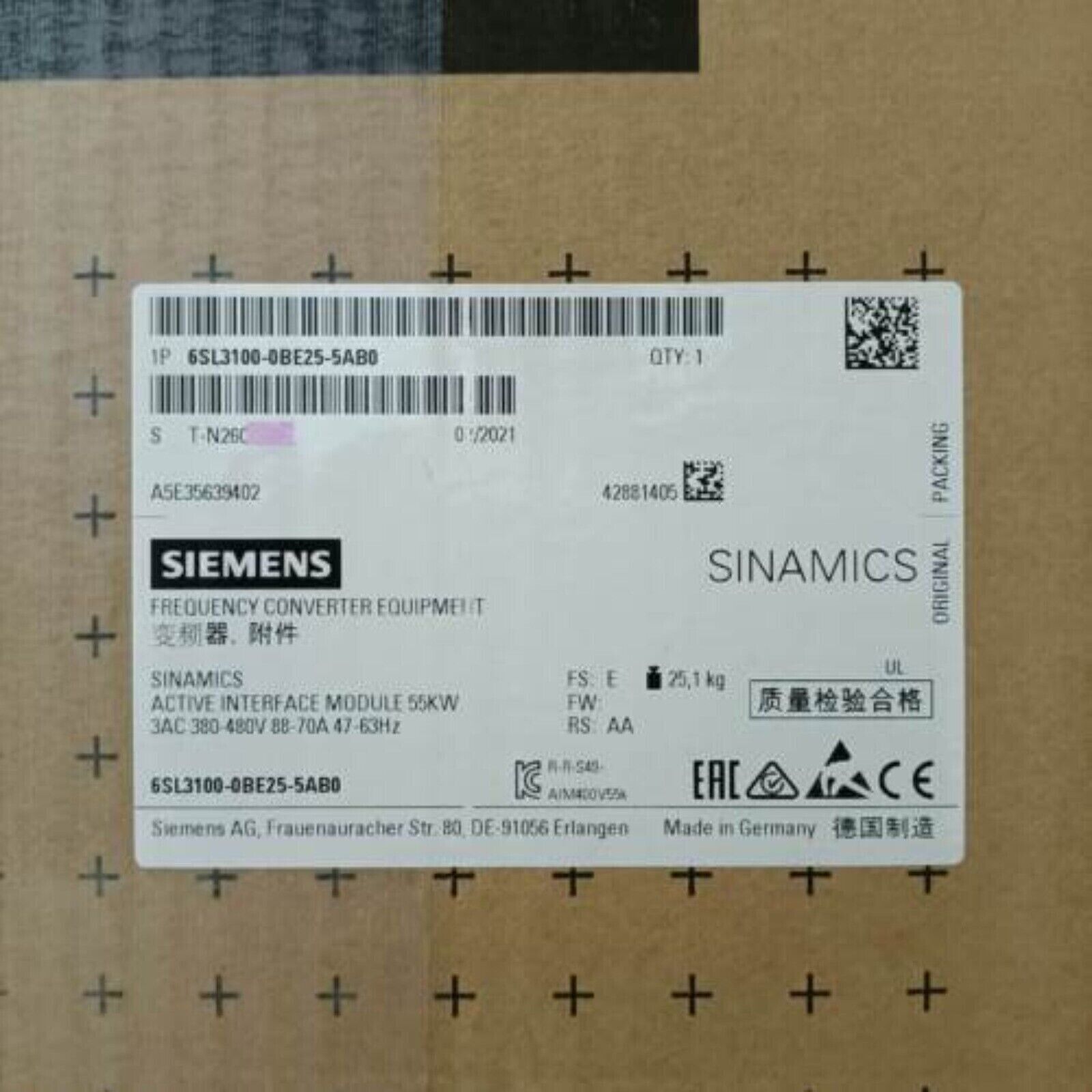 Siemens SINAMICS S120 Active Interface Module 6SL3100-0BE25-5AB0, 55kW, for industrial automation systems