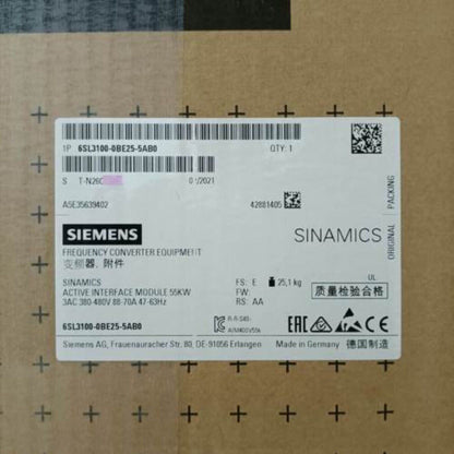 Siemens SINAMICS S120 Active Interface Module 6SL3100-0BE25-5AB0, 55kW, for industrial automation systems